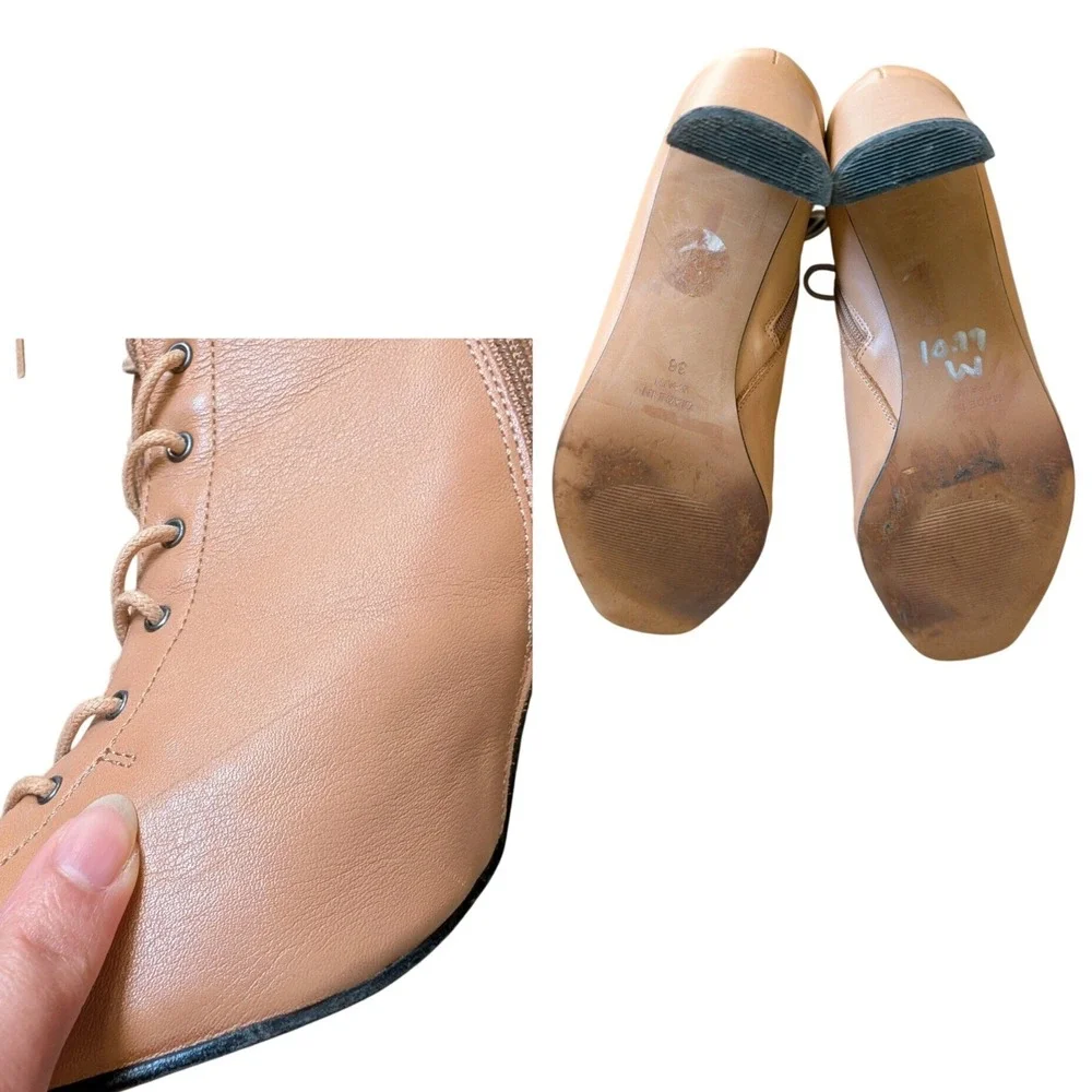 Angel Alarcon Edwardian Dark Academia Chic Tan Lace Up Leather Square Toe Boots
